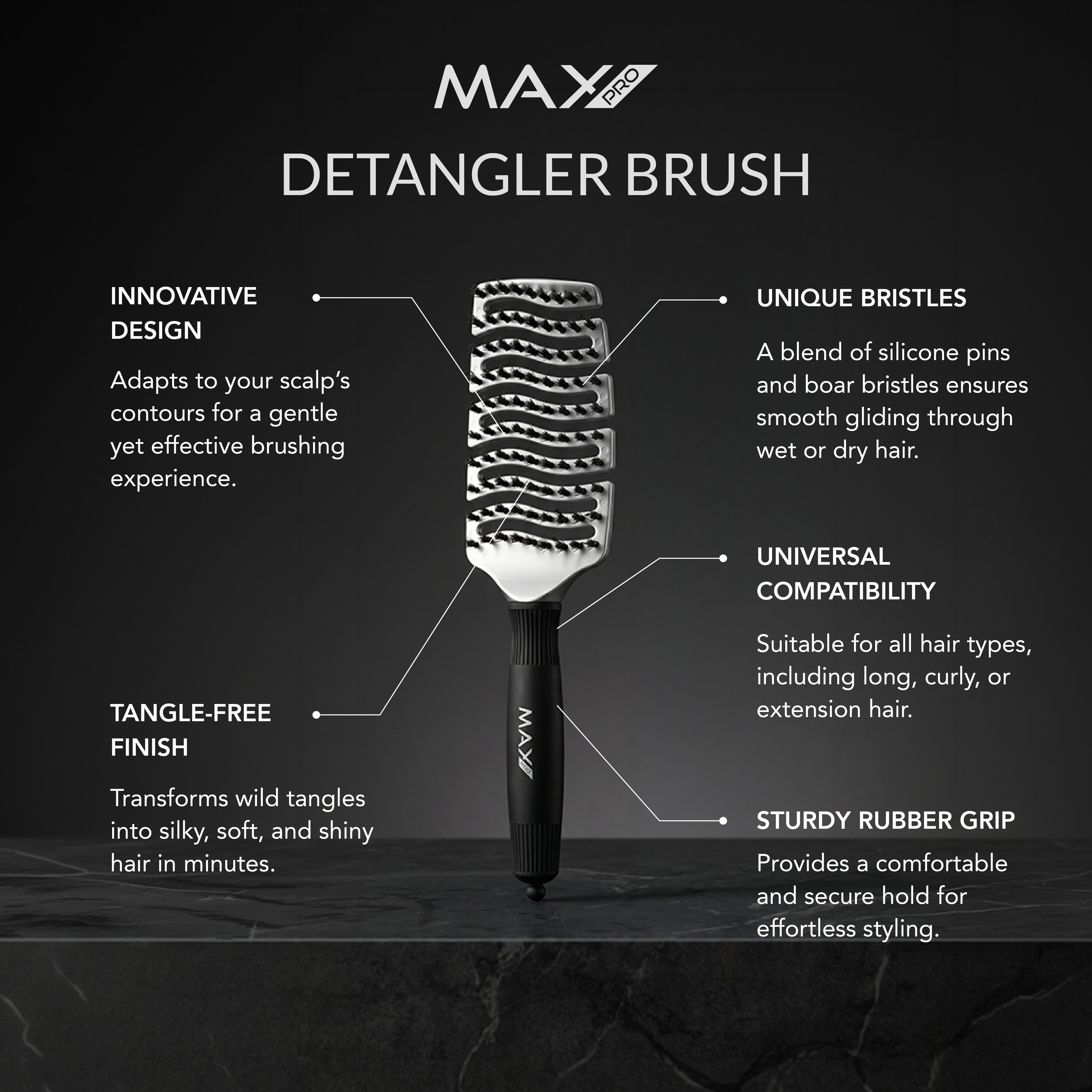 Max Pro Detangler Brush - Silver - Max Pro x MOHI