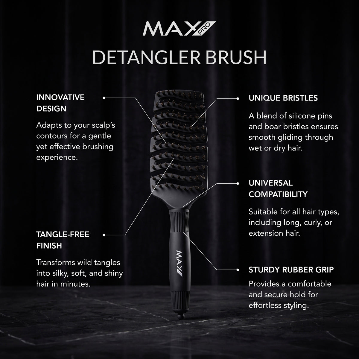 Max Pro Detangler Brush - Midnight Black - Max Pro x MOHI